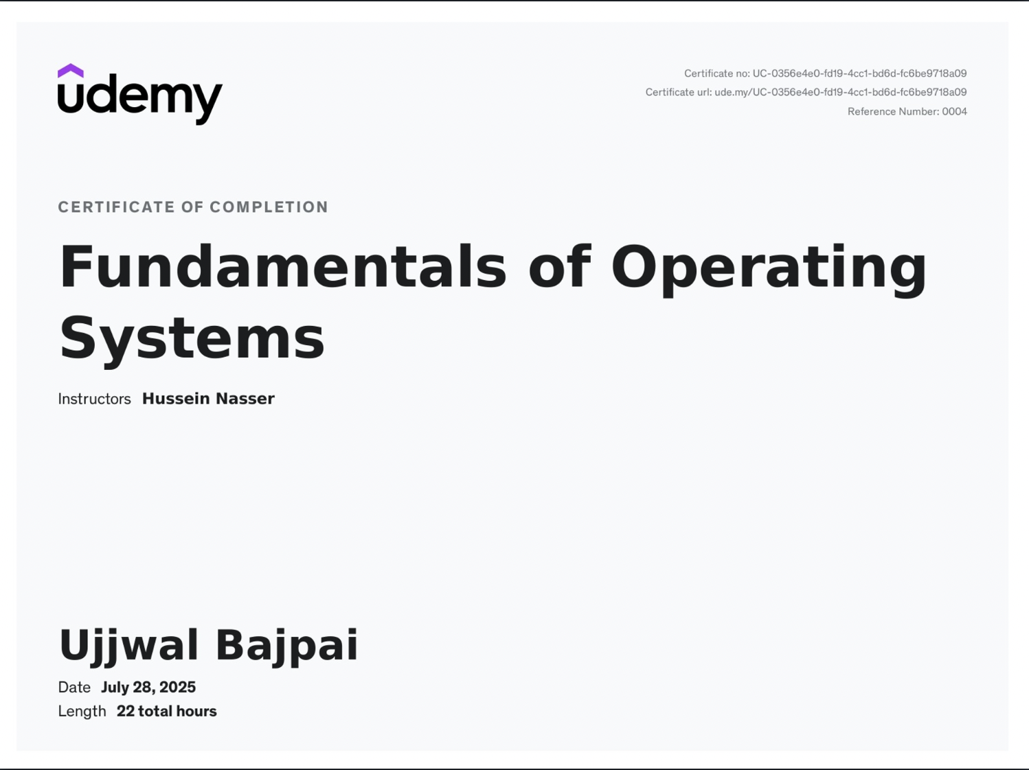Udemy OS Certificate